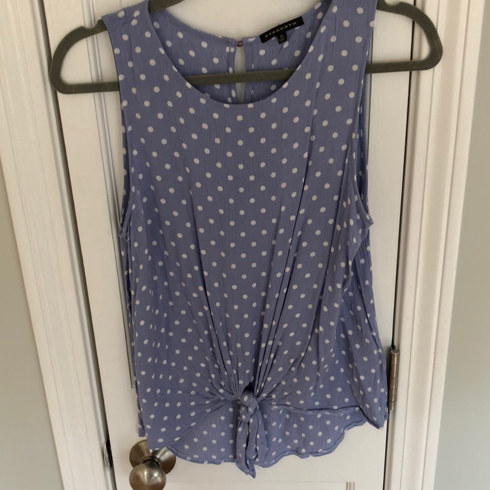 Staccato purple and white polka dot front tie tank top blouse (M)